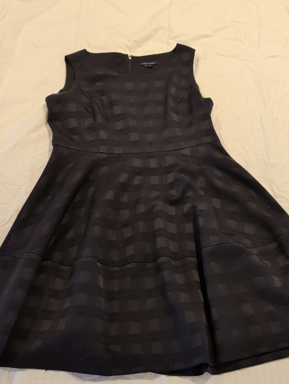 Tommy Hilfiger Black Sleeveless Check Fit-and-Flare Dress, Size 14